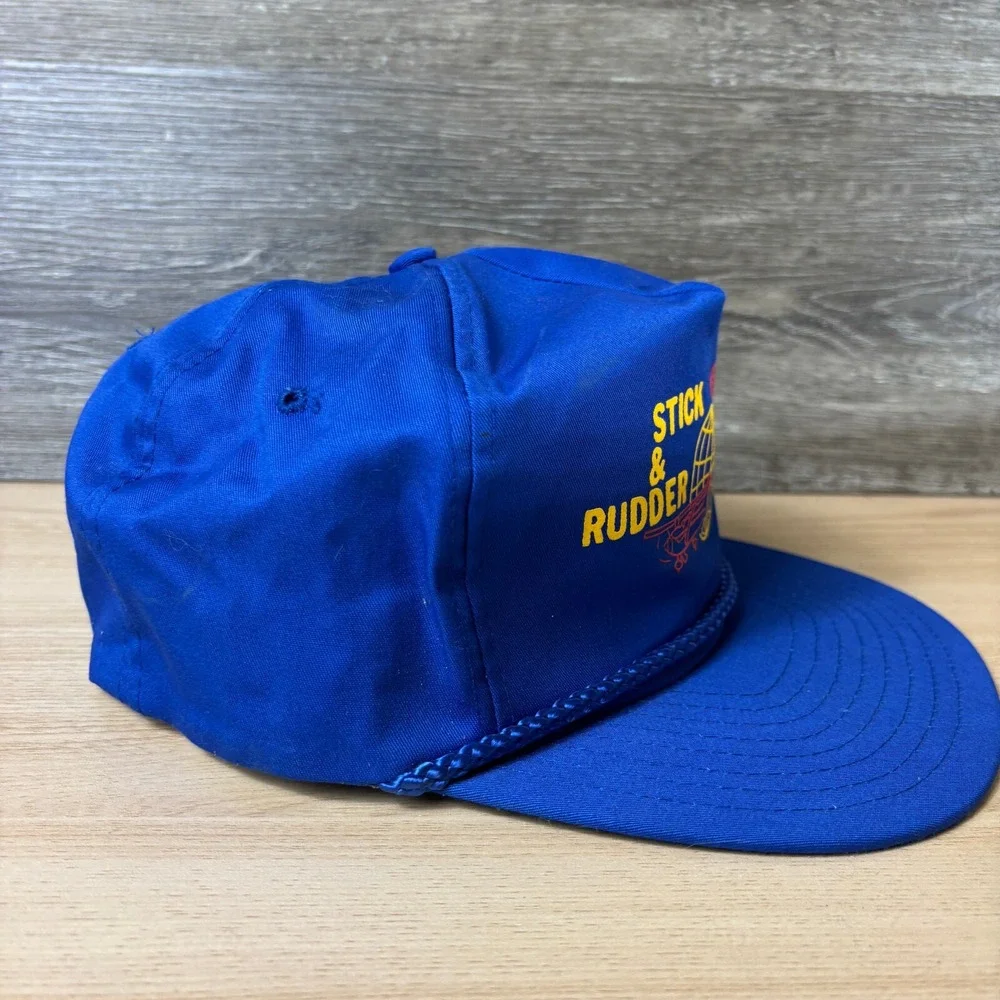Vintage Stick & Rudder Flying Club‎ Hat Cap Strap Back Blue Trucker Planes